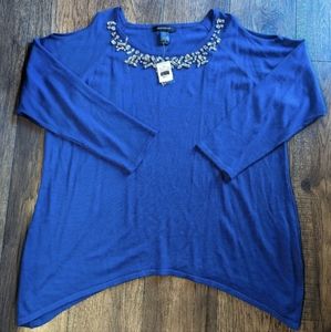 Ashley Stewart Size 26 Jewel Embellishment Violet Purple Cold Shoulder Tunic NWT